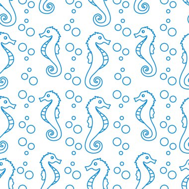 Deniz atları, kabarcıklar ile vektör Dikişsiz desen