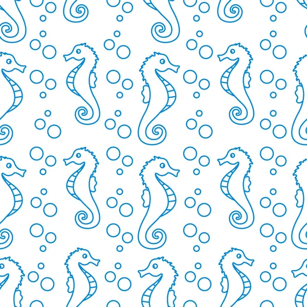 Vektor sömlösa mönster med sjöhästar, bubblor — Stock vektor