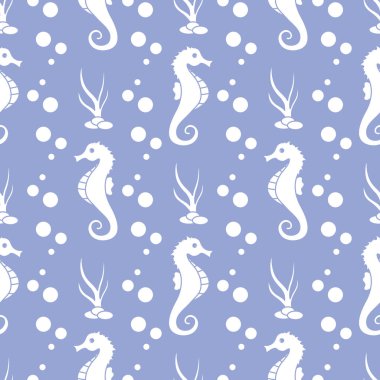 Deniz atları, bitkiler ile vektör Dikişsiz desen