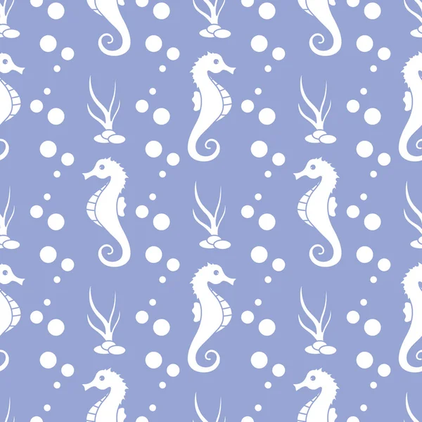 Deniz atları, bitkiler ile vektör Dikişsiz desen