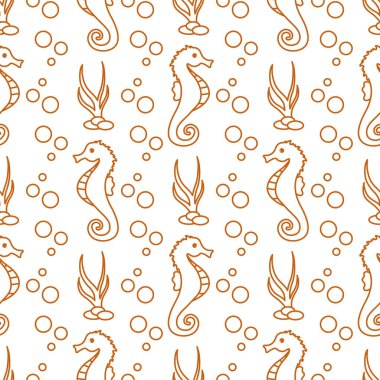 Deniz atları, bitkiler ile vektör Dikişsiz desen