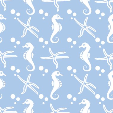 Deniz atları, denizyıldızı ile vektör Dikişsiz desen