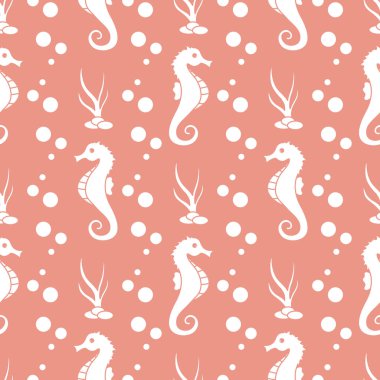 Deniz atları, bitkiler ile vektör Dikişsiz desen