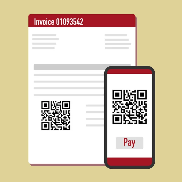 Ödeme faturası için telefon taraması QR kodu. Vektör