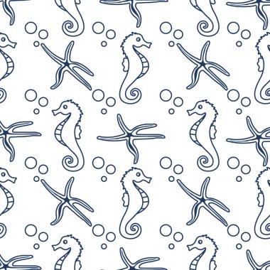 Deniz atları, denizyıldızı ile vektör Dikişsiz desen