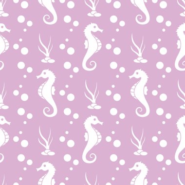 Deniz atları, bitkiler ile vektör Dikişsiz desen