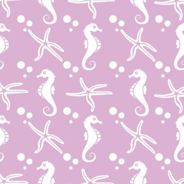 Deniz atları, denizyıldızı ile vektör Dikişsiz desen