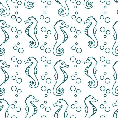 Deniz atları, kabarcıklar ile vektör Dikişsiz desen