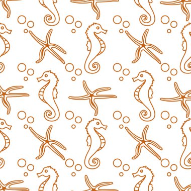 Deniz atları, denizyıldızı ile vektör Dikişsiz desen