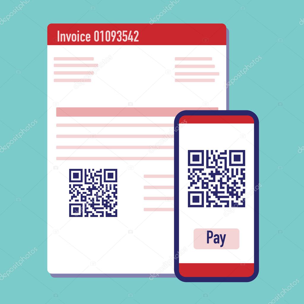 Phone scan qr code for payment invoice. Vector