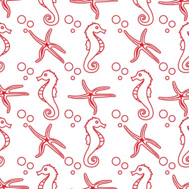 Deniz atları, denizyıldızı ile vektör Dikişsiz desen