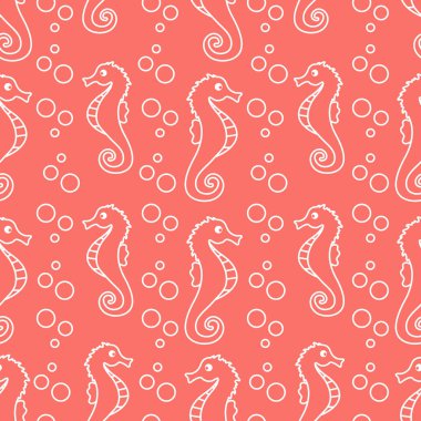 Deniz atları, kabarcıklar ile vektör Dikişsiz desen