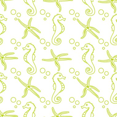 Deniz atları, denizyıldızı ile vektör Dikişsiz desen