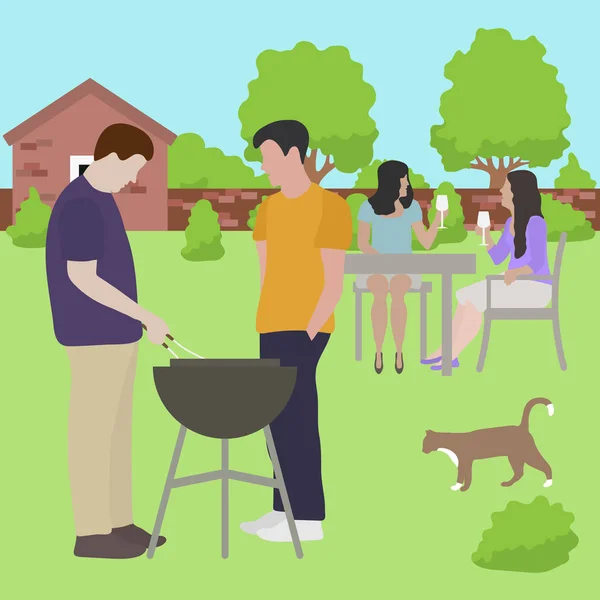 Family friends people on bbq party outdoors Vector