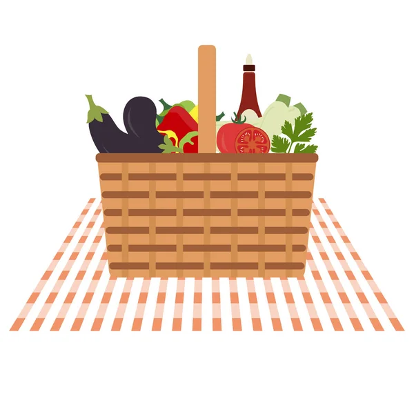向量。威克野餐篮，食物 — 图库矢量图片
