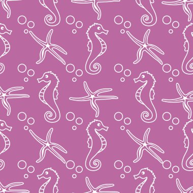 Deniz atları, denizyıldızı ile vektör Dikişsiz desen