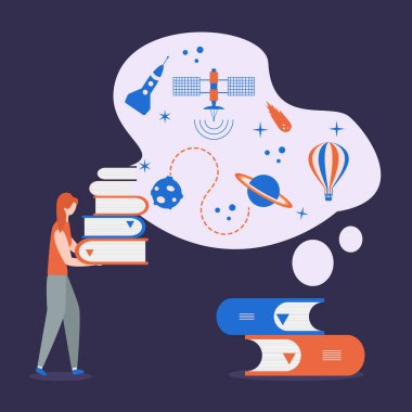 İnsanlar, kitaplar. Öğrenme, eğitim. Vektör