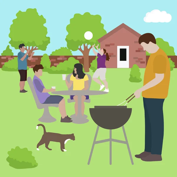 Family friends people on bbq party outdoors Vector