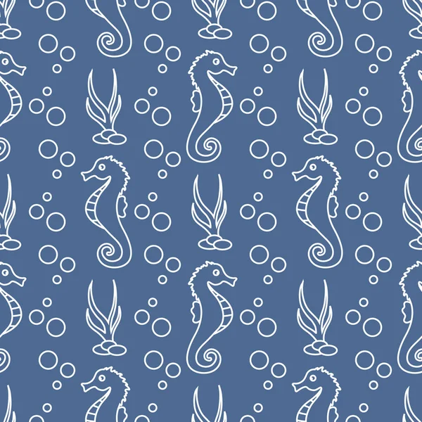 Vector seamless pattern with sea horses, plants — Stock Vector