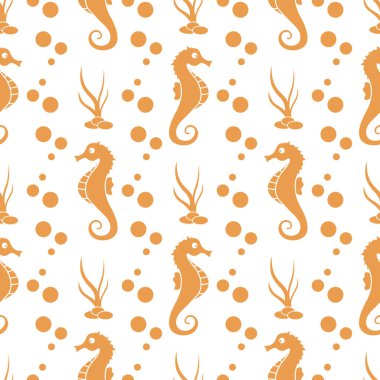 Deniz atları, bitkiler ile vektör Dikişsiz desen