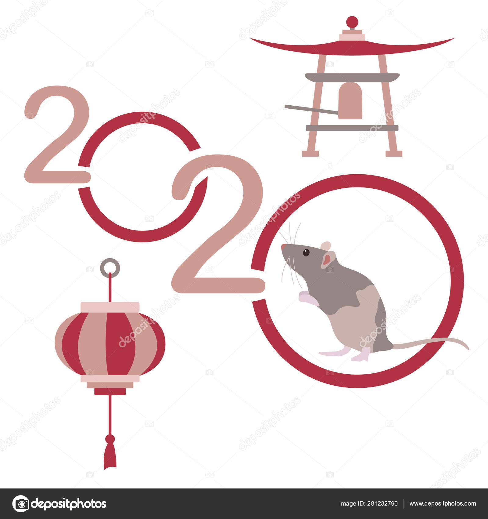 Happy new year Rat symbol of 2020 Chinese calendar — Stock Vector © aquamarine ...1600 x 1700