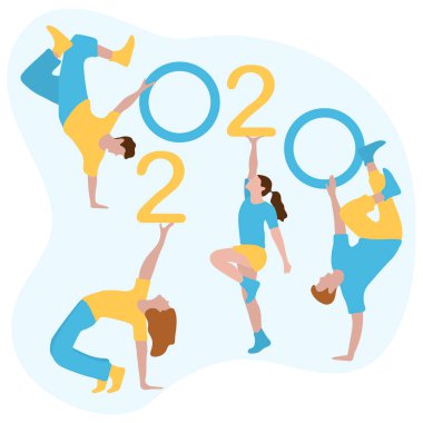 Yeni Yılınız Kutlu Olsun. Dans eden insanlar numaraları 2020 tutmak