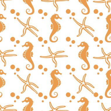 Deniz atları, denizyıldızı ile vektör Dikişsiz desen