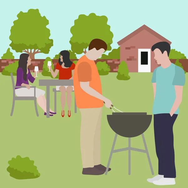 Family friends people on bbq party outdoors Vector