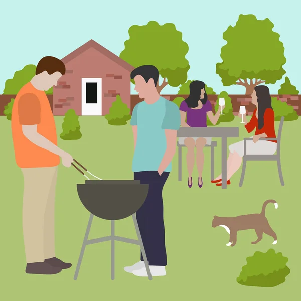 Family friends people on bbq party outdoors Vector