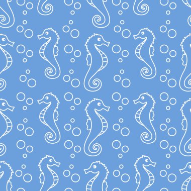 Deniz atları, kabarcıklar ile vektör Dikişsiz desen