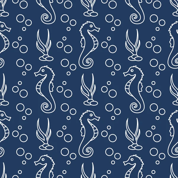 Deniz atları, bitkiler ile vektör Dikişsiz desen