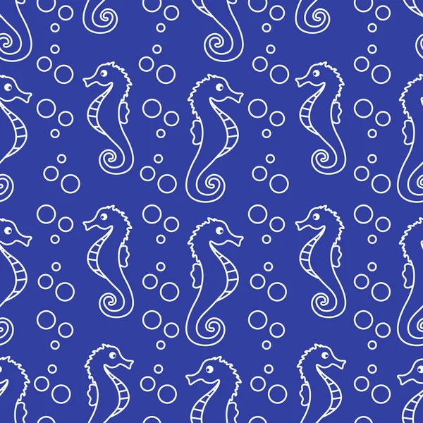 Patrón sin costura vectorial con caballos de mar, burbujas — Archivo Imágenes Vectoriales