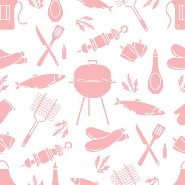 Seamless pattern with grill, barbecue tools. BBQ clipart