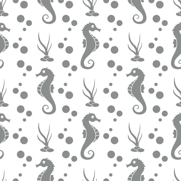 Deniz atları, bitkiler ile vektör Dikişsiz desen