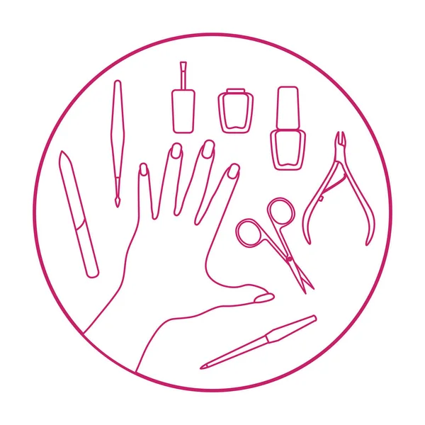Outils de manucure, main, vernis à ongles. Salon de beauté . — Image vectorielle