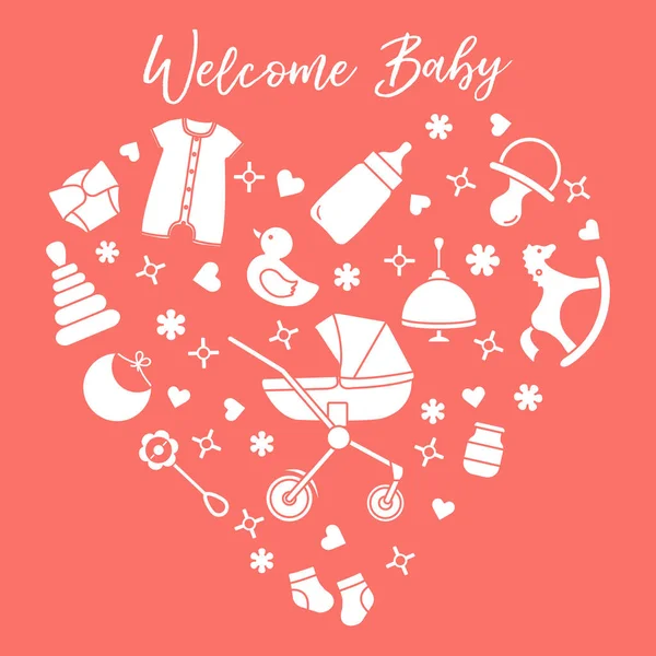 Ilustração do vetor do bebê recém-nascido. Coisas de criança, brinquedos — Vetor de Stock
