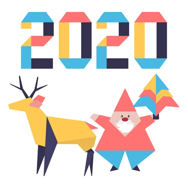 Рождественский олень Санта Клаус оригами 2020 — стоковый вектор