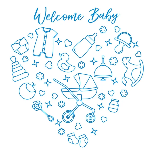 Newborn baby vector illustration. Kid stuff, toys — Stock Vector