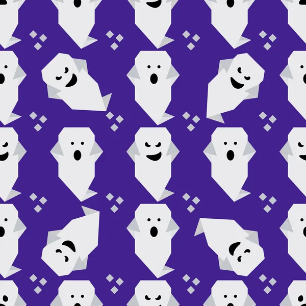 Patrón sin costura vectorial origami fantasma de Halloween — Vector de stock