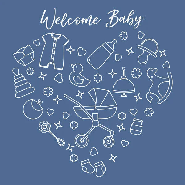 Newborn baby vector illustration. Kid stuff, toys — Stock Vector