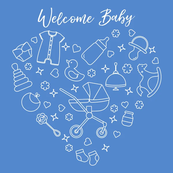 Newborn baby vector illustration. Kid stuff, toys — Stock Vector