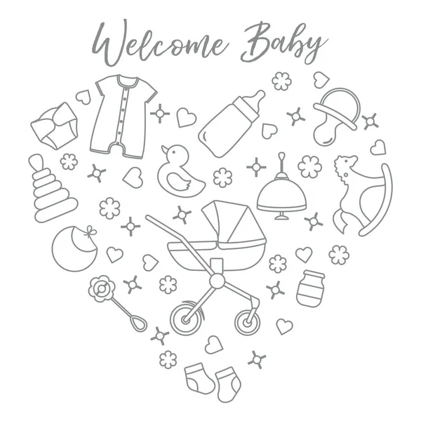 Ilustración vectorial bebé recién nacido. Cosas de niños, juguetes — Archivo Imágenes Vectoriales