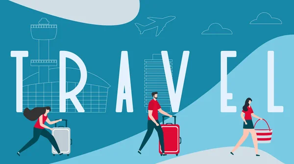 Vector illustratie. Mensen die op vakantie reizen — Stockvector