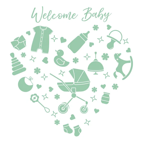 Ilustração do vetor do bebê recém-nascido. Coisas de criança, brinquedos — Vetor de Stock