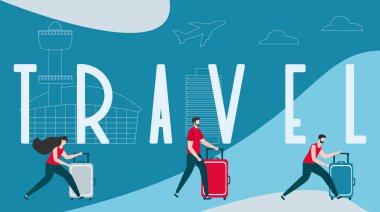 Vektör illüstrasyon. Tatilde seyahat eden insanlar