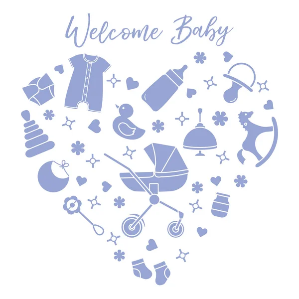 Ilustración vectorial bebé recién nacido. Cosas de niños, juguetes — Vector de stock