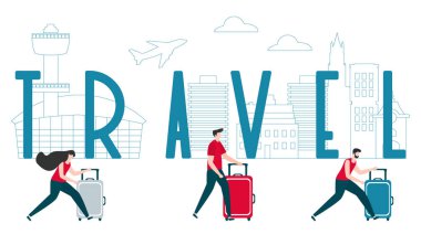 Vektör illüstrasyon. Tatilde seyahat eden insanlar