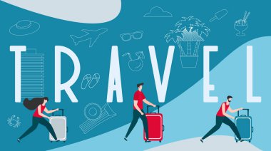 Vektör illüstrasyon. Tatilde seyahat eden insanlar