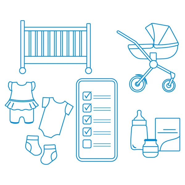 Smartphone with checklist newborn baby accessories — Stock Vector