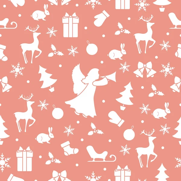 Año Nuevo 2020 Feliz Navidad patrón ángel, ciervo — Archivo Imágenes Vectoriales
